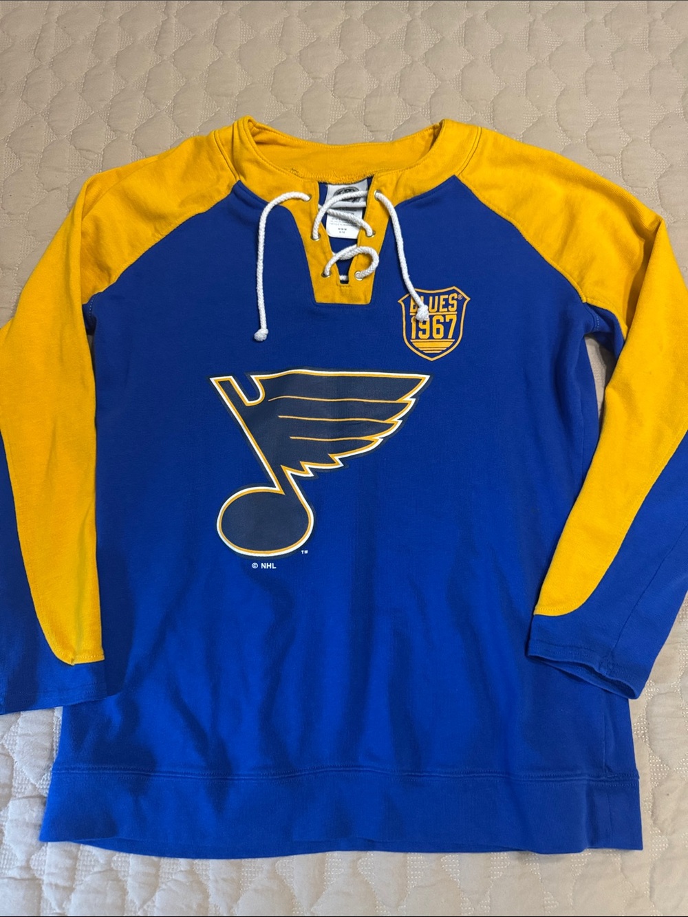 St. Louis Blues Lace-Up Hockey Sweatshirt - Royal Blue & Yellow Size medium